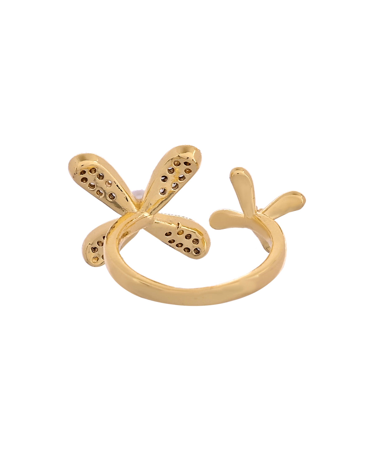 VOJ Gold Toned Floral Designed Adjustable Ring With Ad Stones | Grocsy