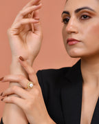 VOJ Gold Plated Pearl Studded Ring With Ad Stones | Grocsy