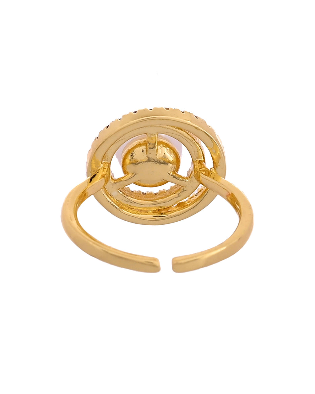 VOJ Gold Plated Pearl Studded Ring With Ad Stones | Grocsy