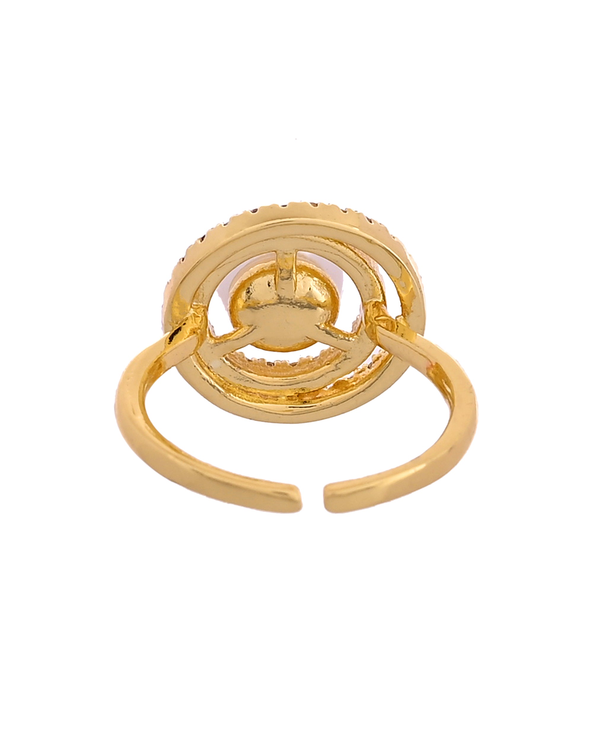 VOJ Gold Plated Pearl Studded Ring With Ad Stones | Grocsy