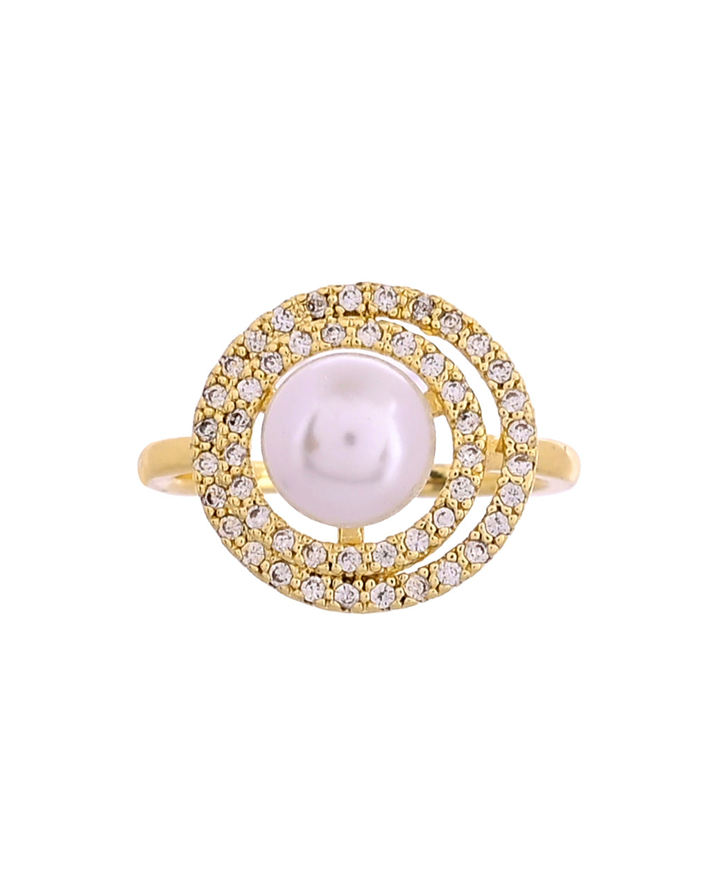 VOJ Gold Plated Pearl Studded Ring With Ad Stones | Grocsy