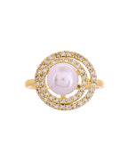 VOJ Gold Plated Pearl Studded Ring With Ad Stones | Grocsy