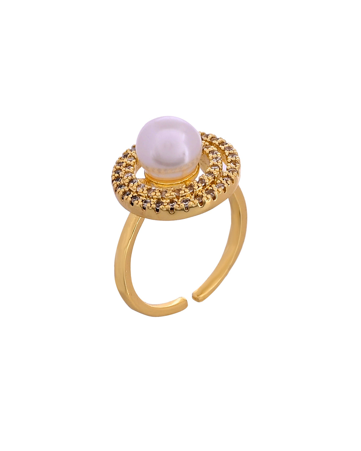 VOJ Gold Plated Pearl Studded Ring With Ad Stones | Grocsy