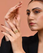 VOJ Gold Plated Ad Stone Studded Heart Designed Adjustable Ring | Grocsy