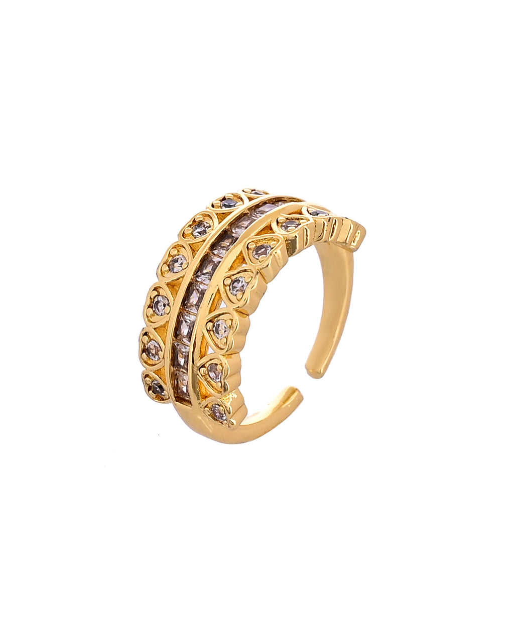 VOJ Gold Plated Ad Stone Studded Heart Designed Adjustable Ring | Grocsy