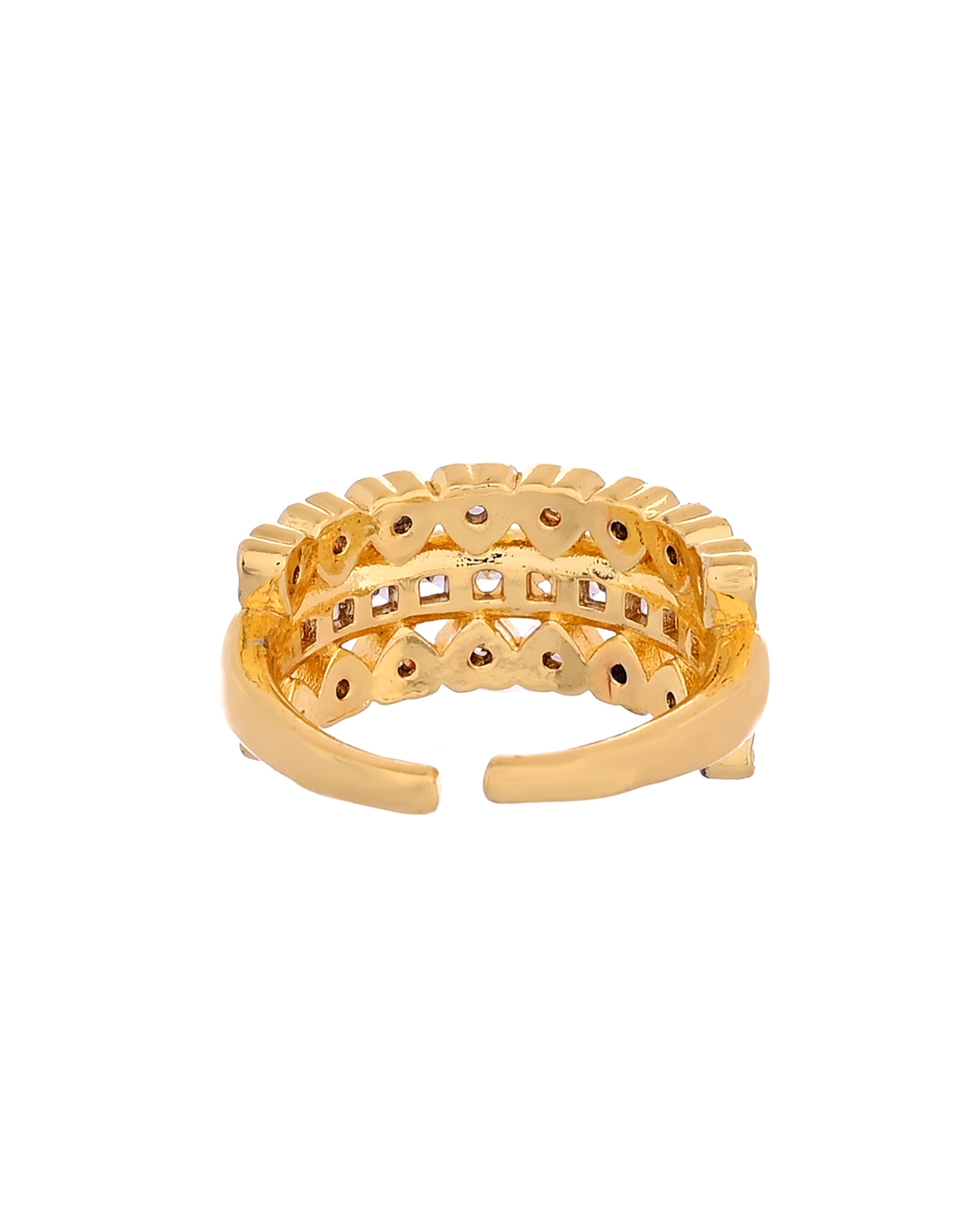 VOJ Gold Plated Ad Stone Studded Heart Designed Adjustable Ring | Grocsy