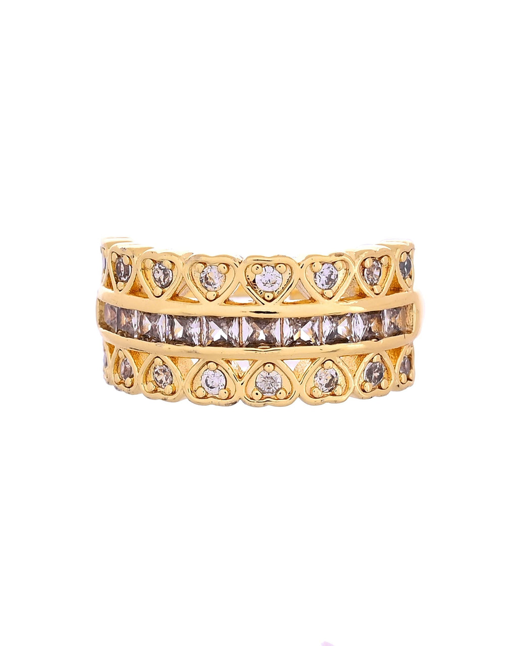 VOJ Gold Plated Ad Stone Studded Heart Designed Adjustable Ring | Grocsy