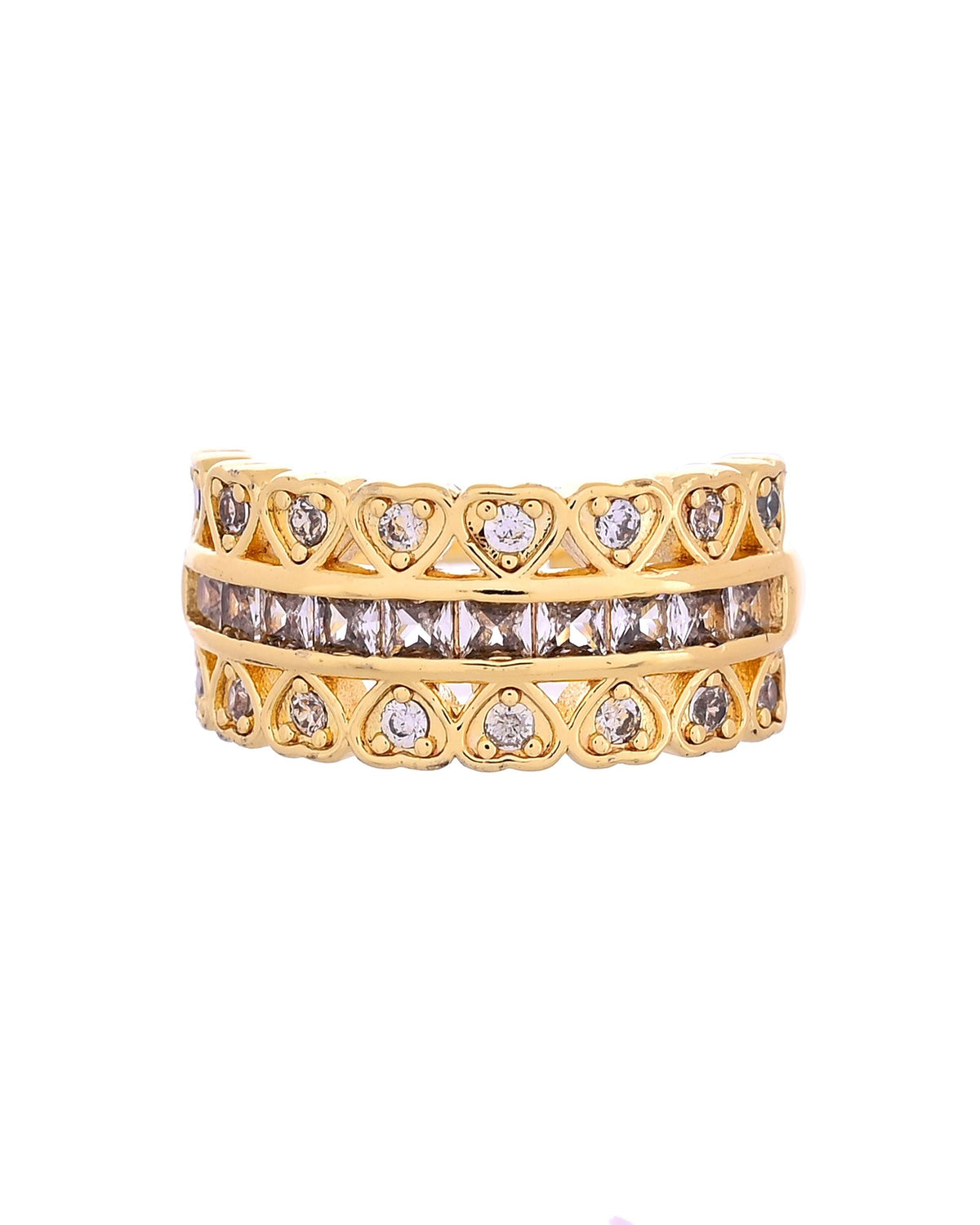 VOJ Gold Plated Ad Stone Studded Heart Designed Adjustable Ring | Grocsy