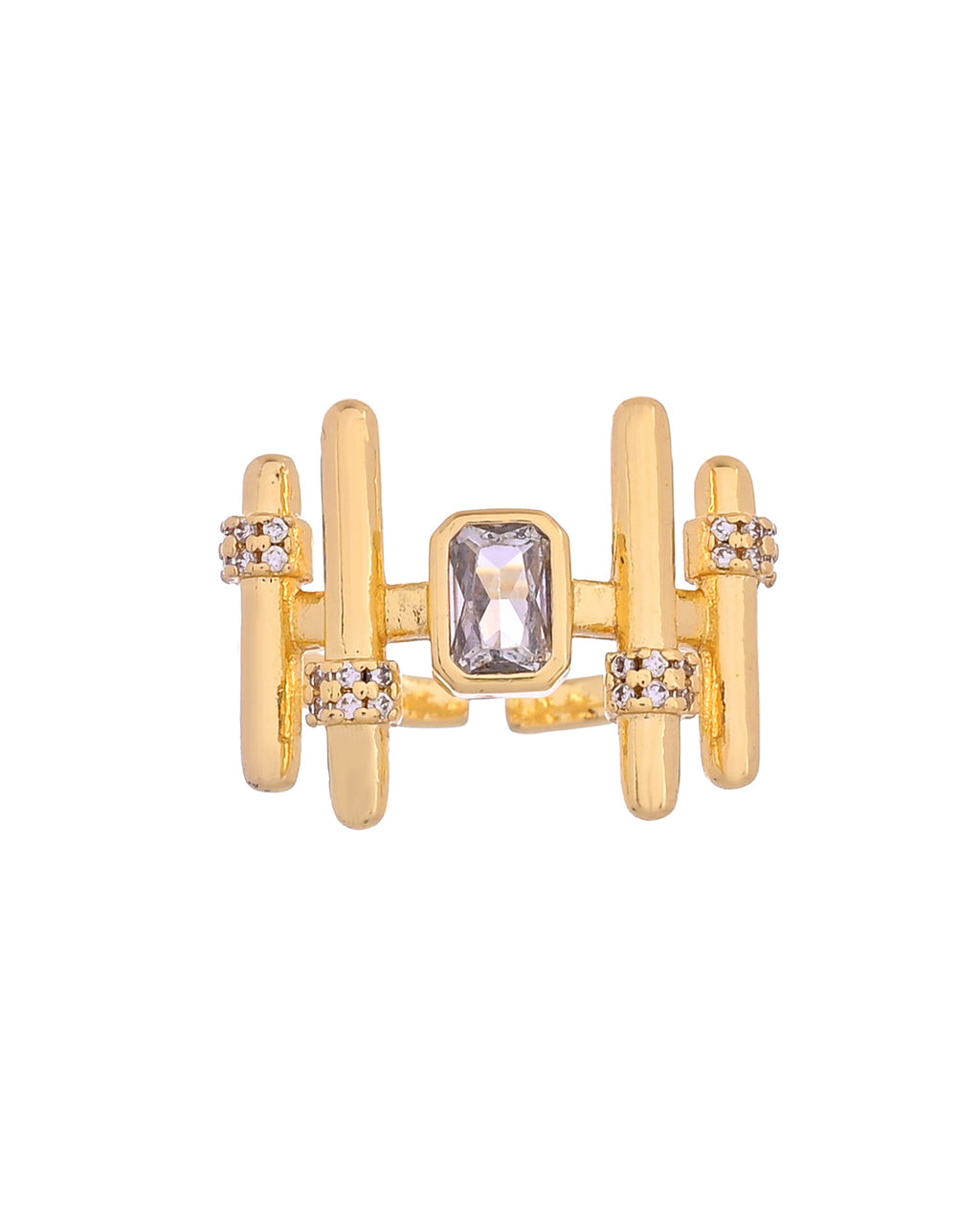VOJ Gold Plated Stone Studded Adjustable Ring For Women | Grocsy