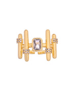 VOJ Gold Plated Stone Studded Adjustable Ring For Women | Grocsy