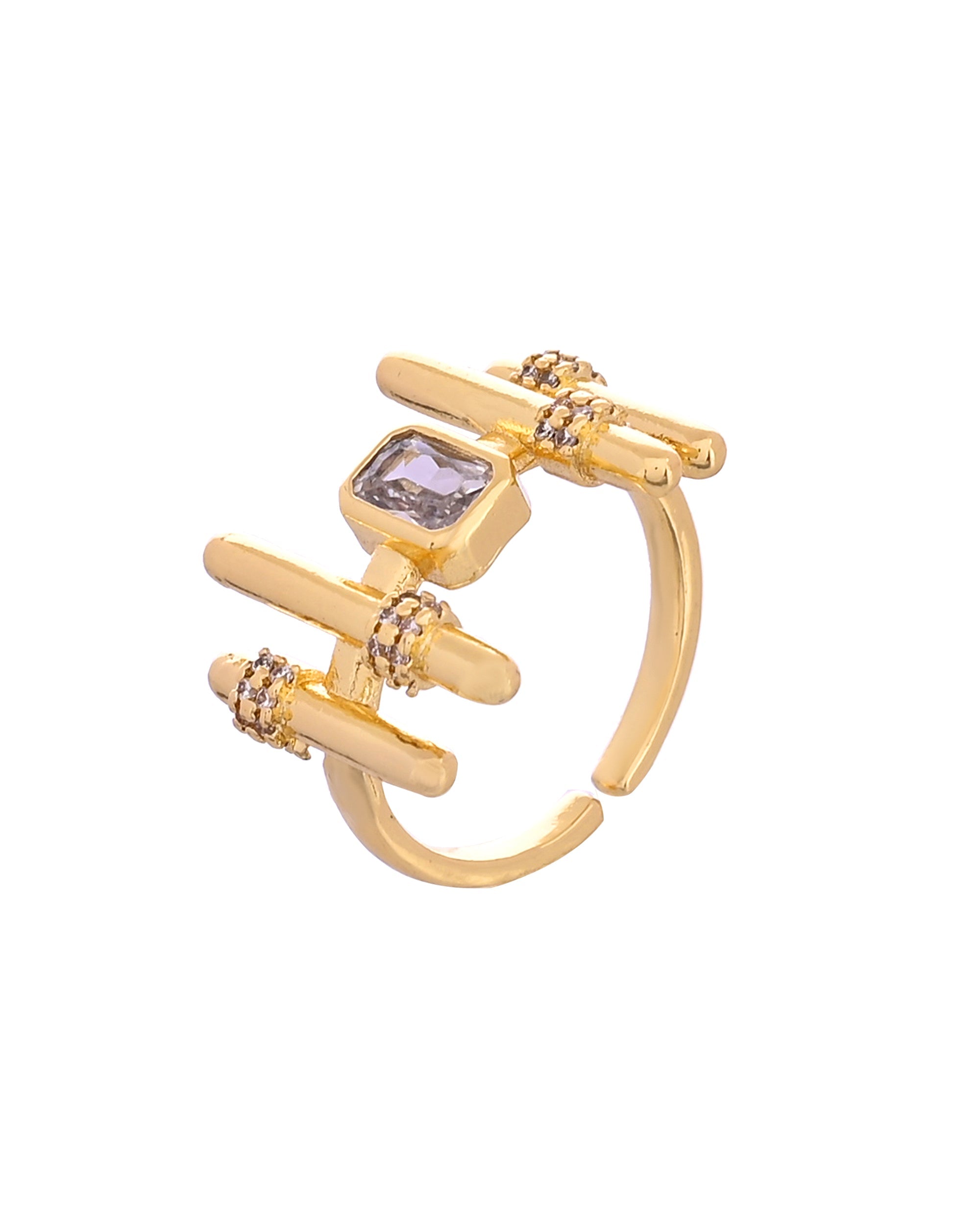 VOJ Gold Plated Stone Studded Adjustable Ring For Women | Grocsy