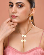 VOJ Gold-Toned Butterfly Design Pendant Necklace With Tassel Earrings Set | Grocsy