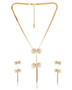 VOJ Gold-Toned Butterfly Design Pendant Necklace With Tassel Earrings Set | Grocsy