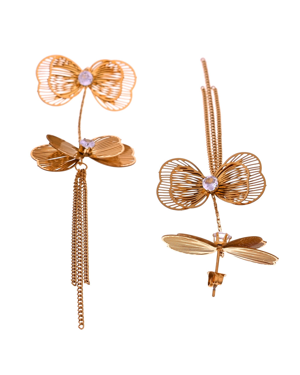VOJ Gold-Toned Butterfly Design Pendant Necklace With Tassel Earrings Set | Grocsy