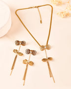 VOJ Gold-Toned Butterfly Design Pendant Necklace With Tassel Earrings Set | Grocsy