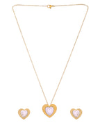 VOJ Gold Toned Pearl Studded Heart Shaped Pendant And Earrings With Chain Set | Grocsy