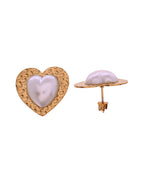 VOJ Gold Toned Pearl Studded Heart Shaped Pendant And Earrings With Chain Set | Grocsy