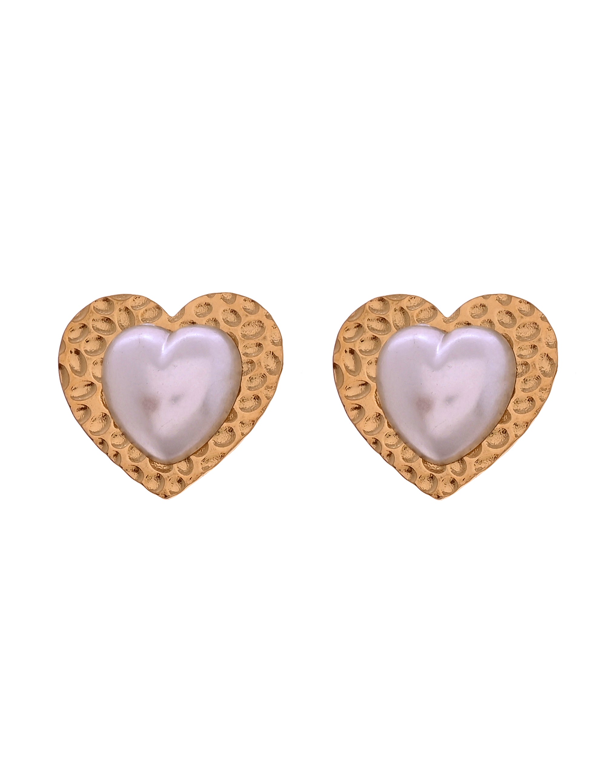 VOJ Gold Toned Pearl Studded Heart Shaped Pendant And Earrings With Chain Set | Grocsy