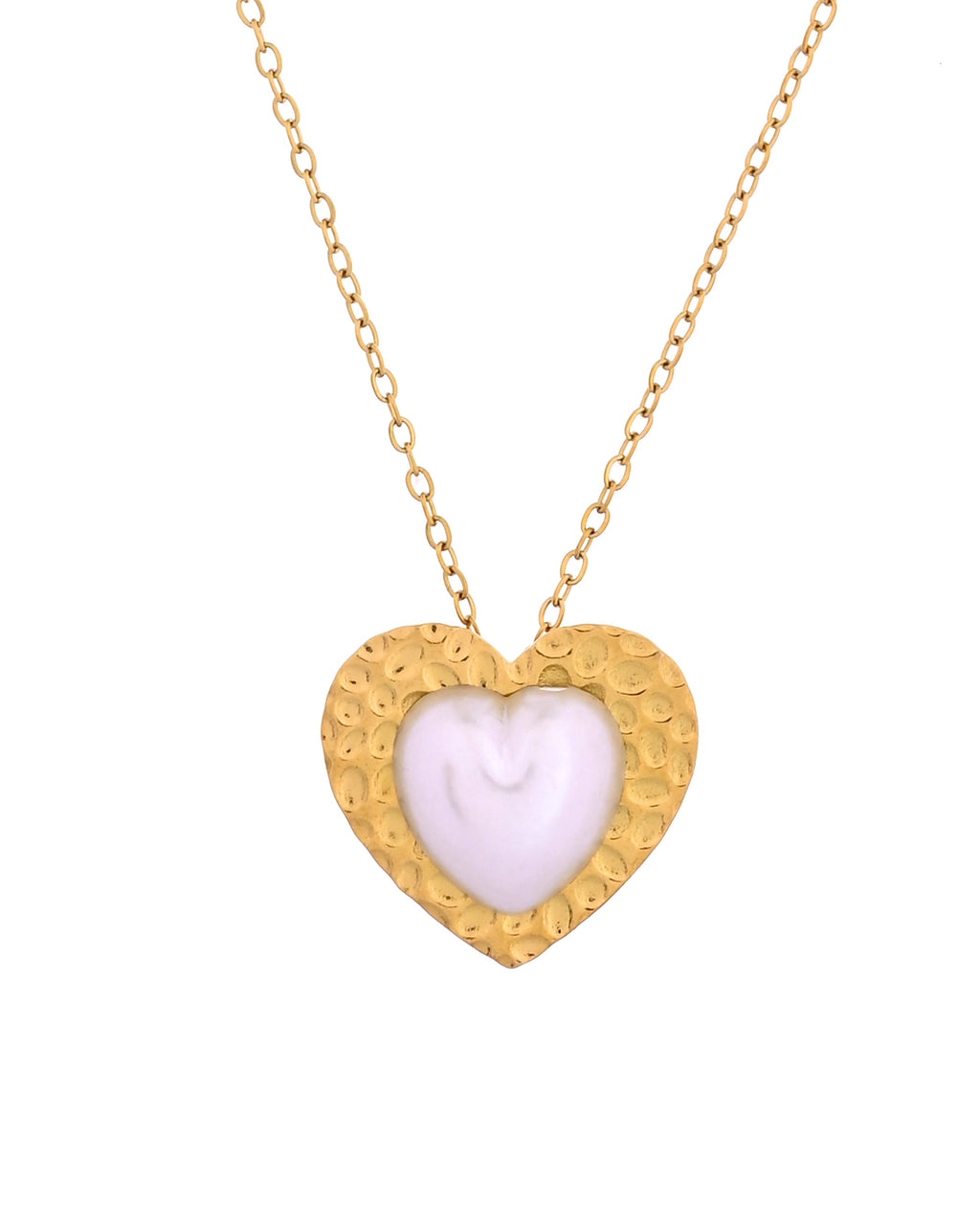 VOJ Gold Toned Pearl Studded Heart Shaped Pendant And Earrings With Chain Set | Grocsy