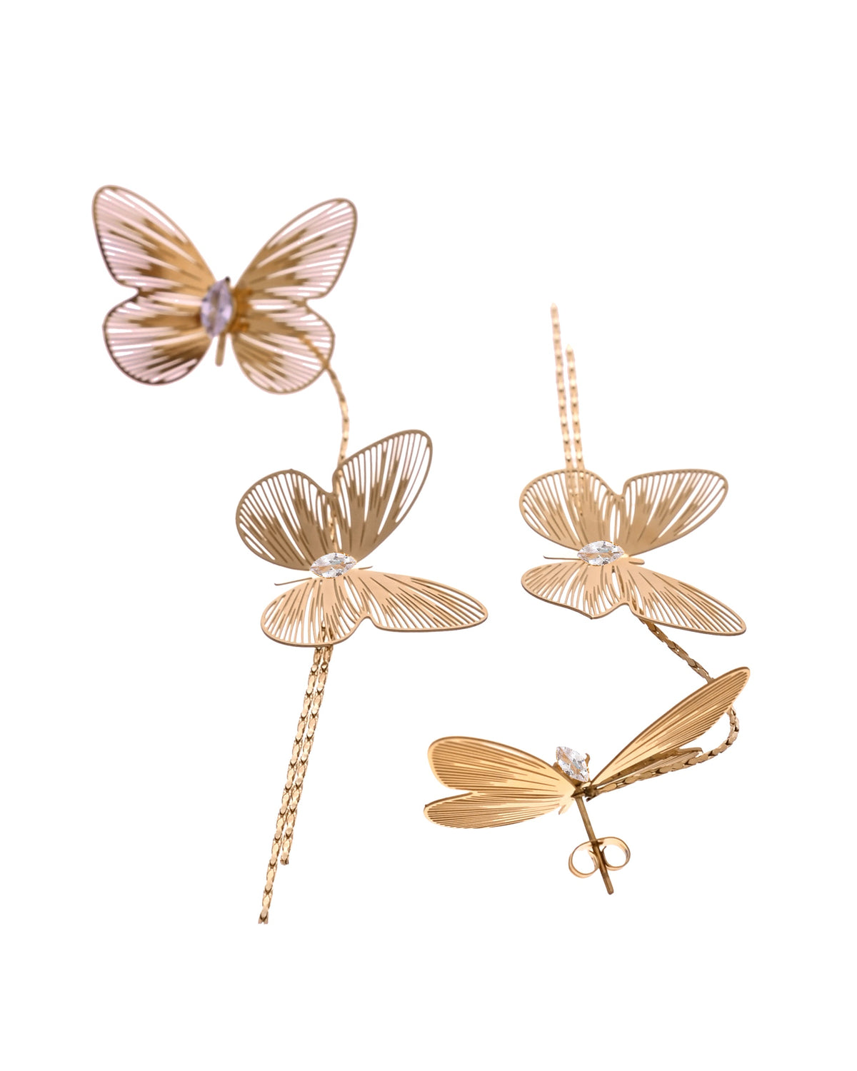 VOJ Gold Toned Butterfly Design With Tassel Studs Earrings | Grocsy