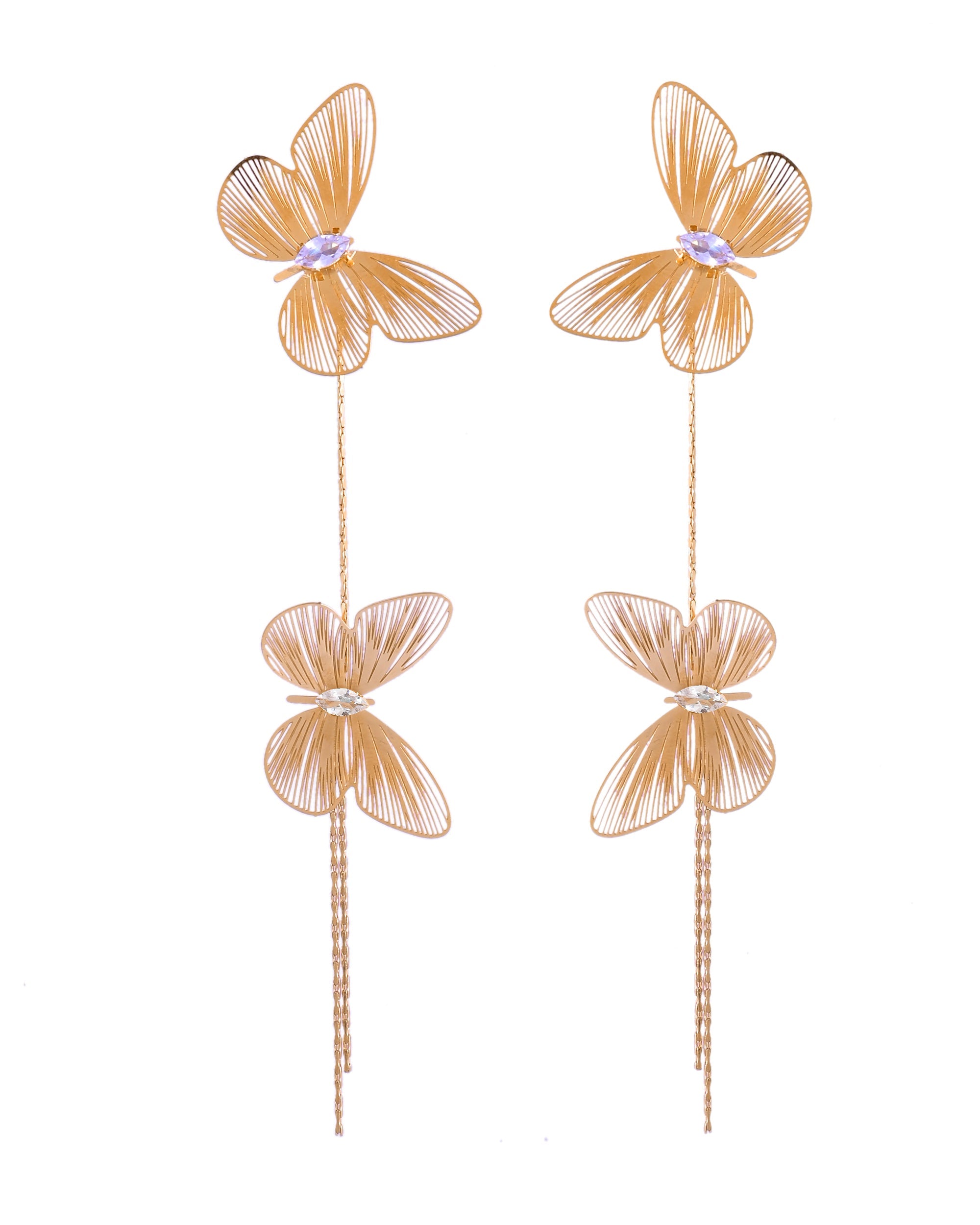 VOJ Gold Toned Butterfly Design With Tassel Studs Earrings | Grocsy