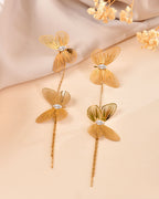 VOJ Gold Toned Butterfly Design With Tassel Studs Earrings | Grocsy