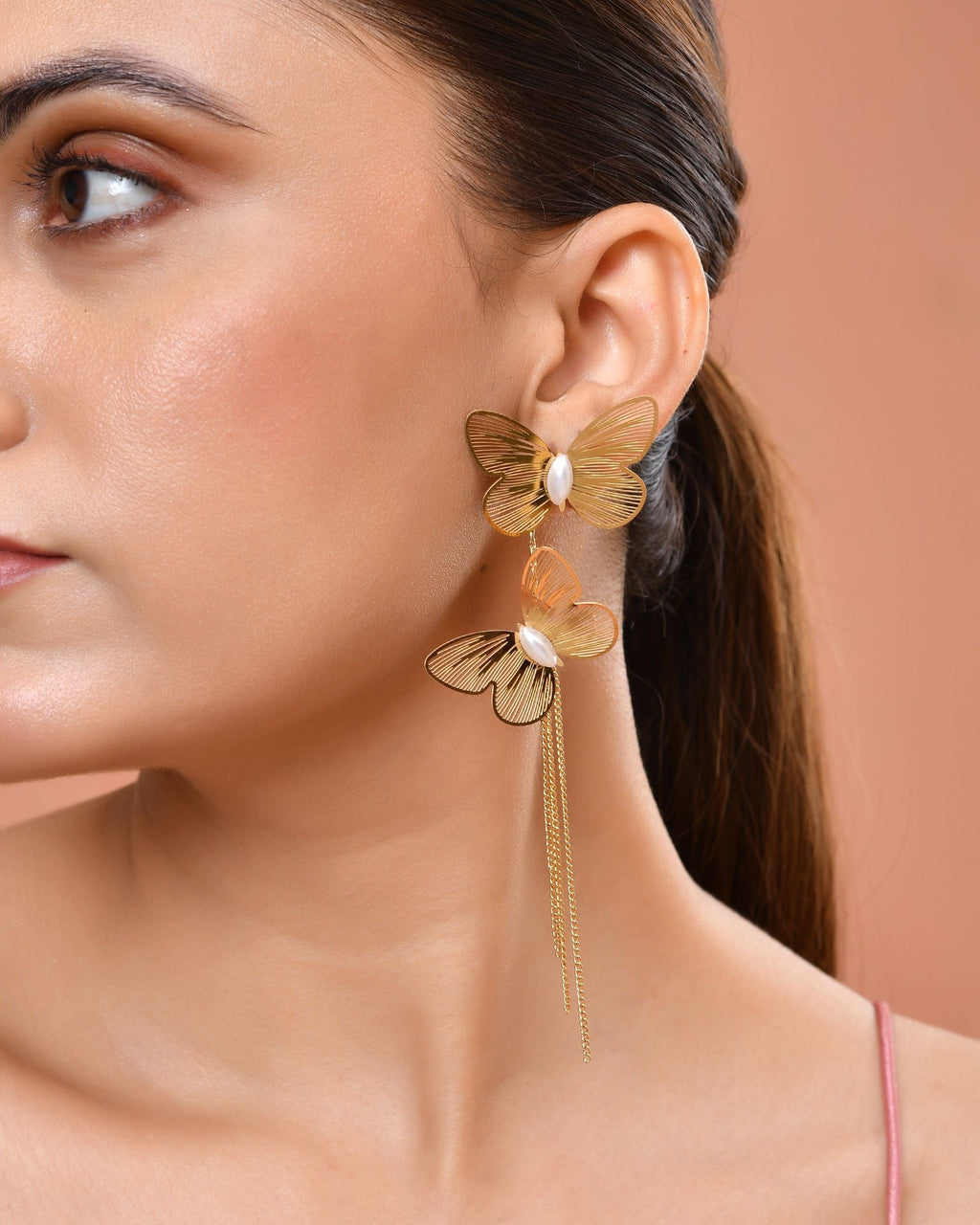 VOJ Gold Toned Butterfly Designed Studs Earrings | Grocsy