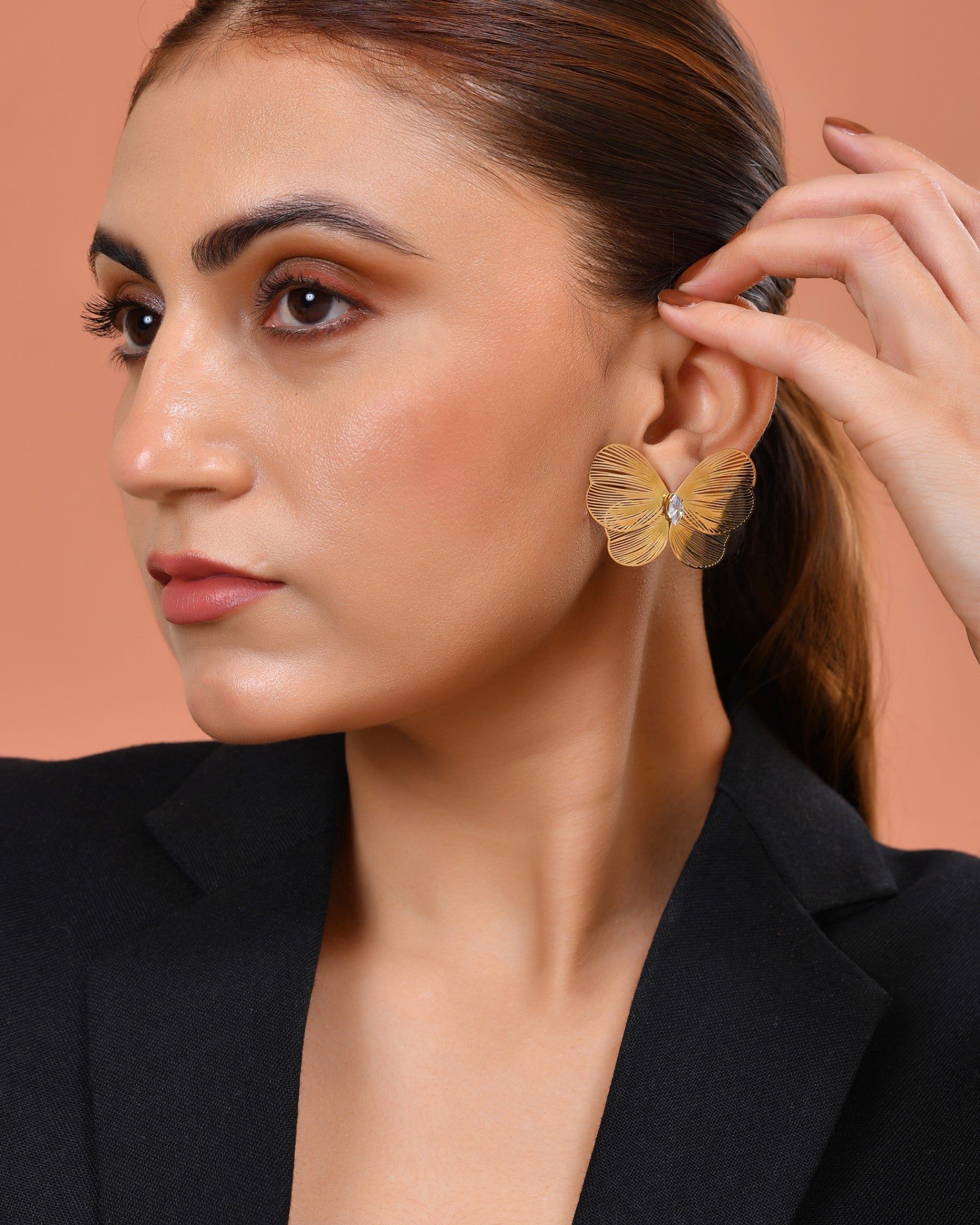 VOJ Gold Plated Butterfly Shaped Studs Earrings | Grocsy