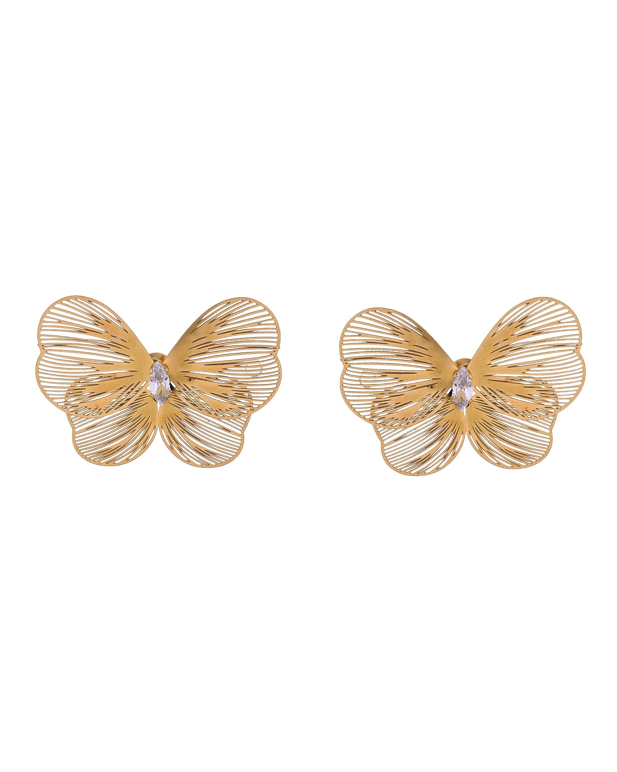 VOJ Gold Plated Butterfly Shaped Studs Earrings | Grocsy