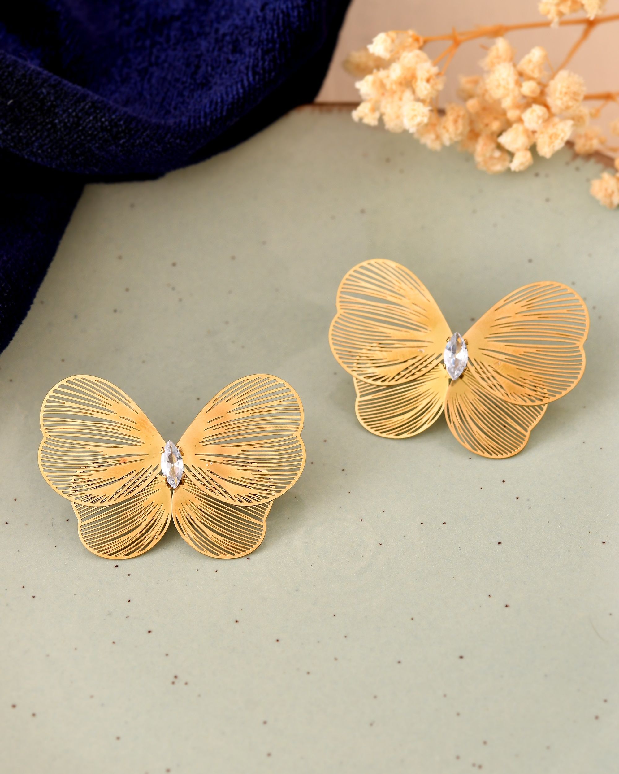 VOJ Gold Plated Butterfly Shaped Studs Earrings | Grocsy