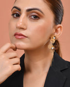 VOJ Gold Toned Floral Design With Tassel Studs Earrings | Grocsy