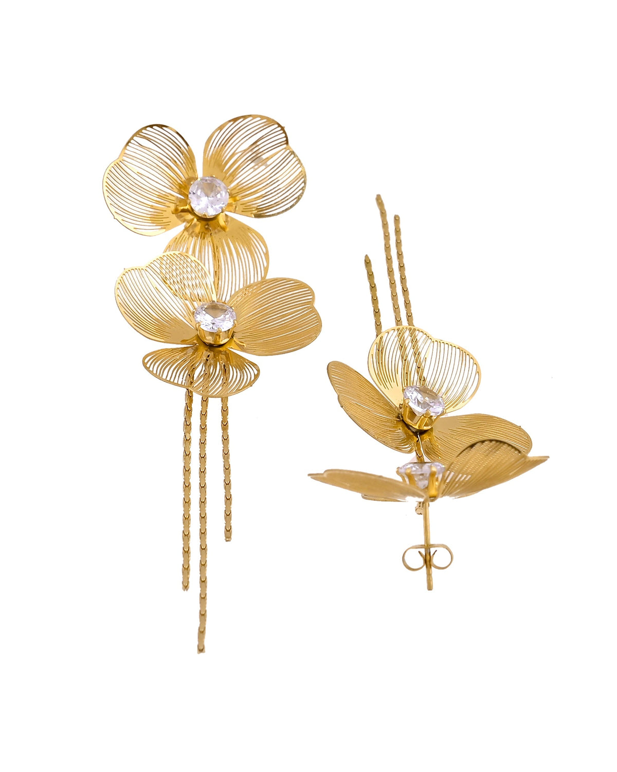 VOJ Gold Toned Floral Design With Tassel Studs Earrings | Grocsy
