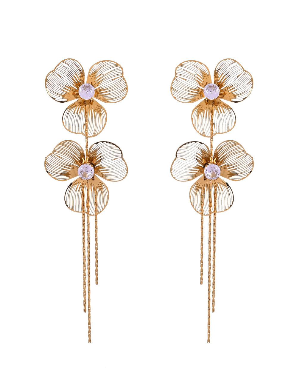 VOJ Gold Toned Floral Design With Tassel Studs Earrings | Grocsy