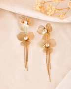 VOJ Gold Toned Floral Design With Tassel Studs Earrings | Grocsy