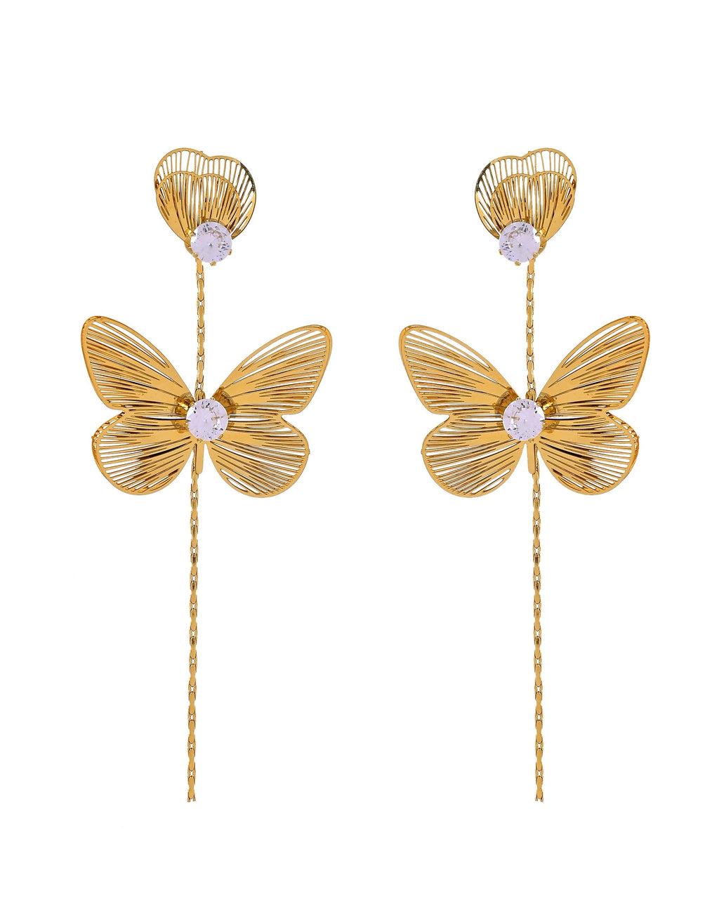 VOJ Gold Toned Single Butterfly Design With Tassel Studs Earrings | Grocsy