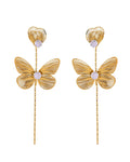 VOJ Gold Toned Single Butterfly Design With Tassel Studs Earrings | Grocsy