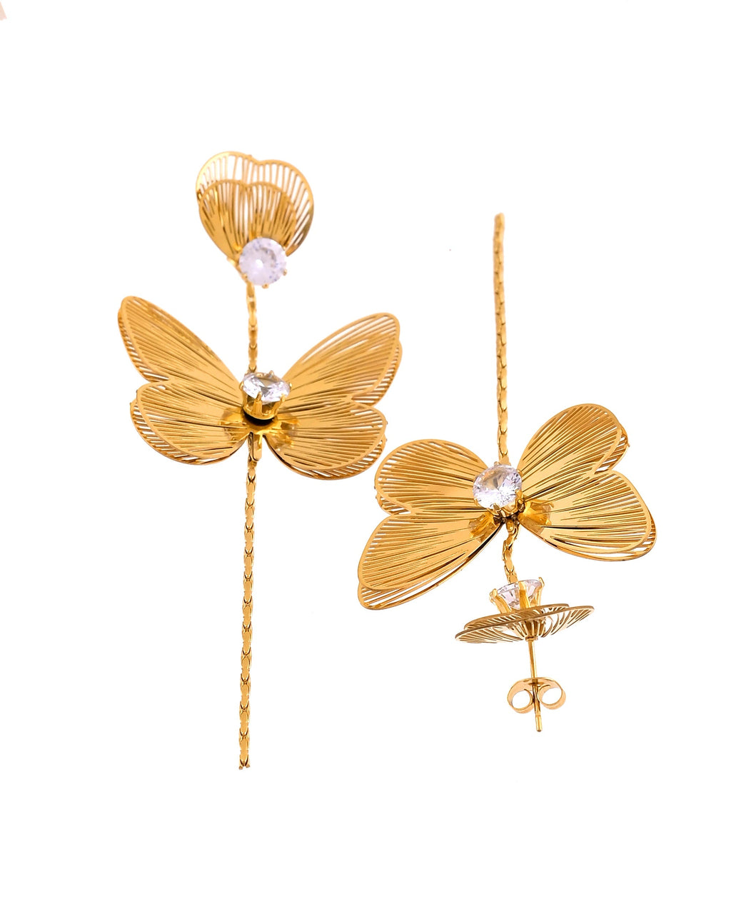 VOJ Gold Toned Single Butterfly Design With Tassel Studs Earrings | Grocsy