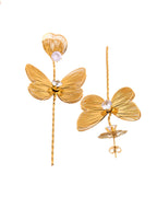 VOJ Gold Toned Single Butterfly Design With Tassel Studs Earrings | Grocsy