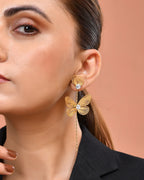 VOJ Gold Toned Single Butterfly Design With Tassel Studs Earrings | Grocsy