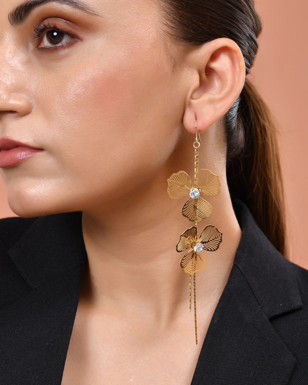 VOJ Gold Toned Floral Design With Tassel Drop Earrings | Grocsy