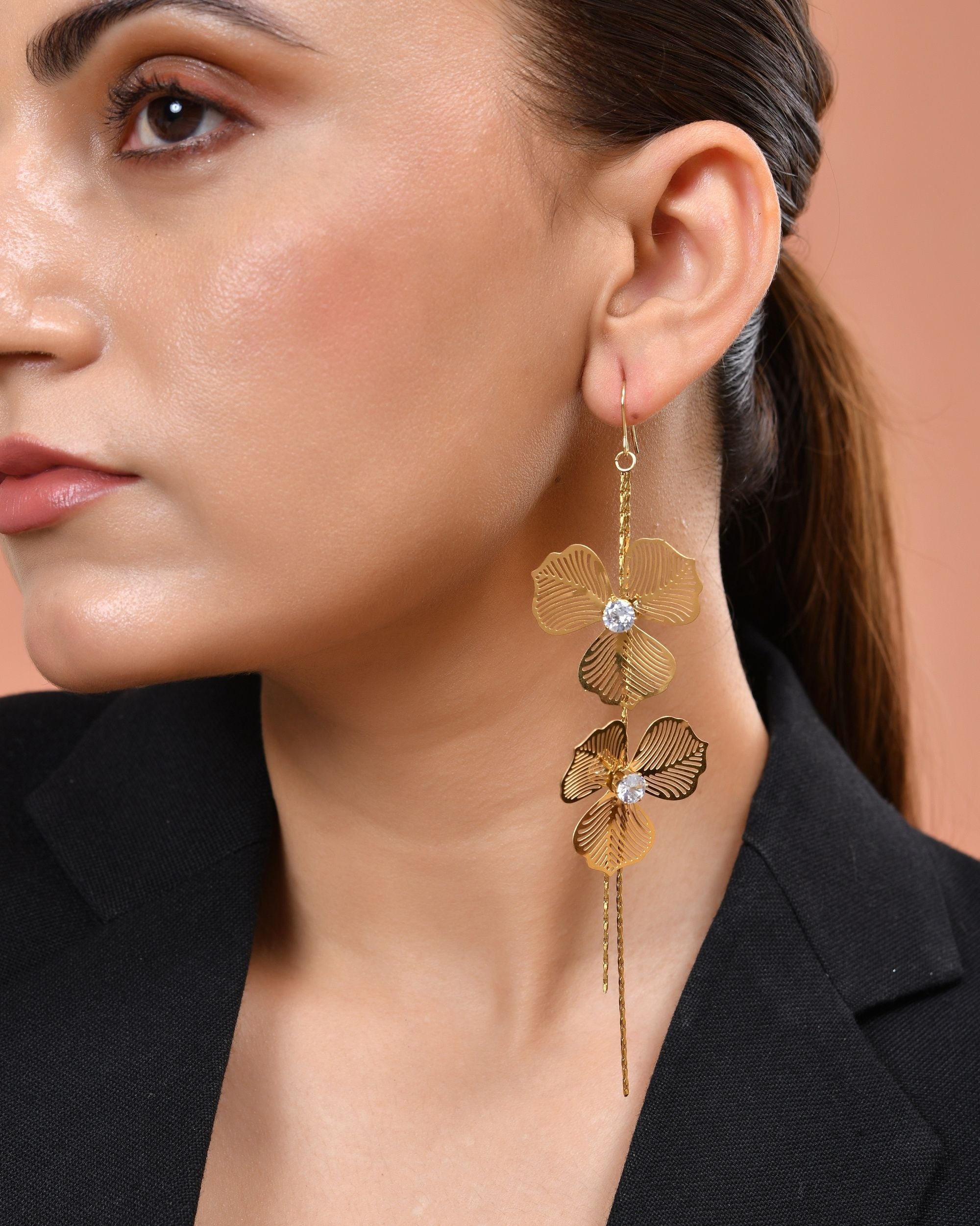 VOJ Gold Toned Floral Design With Tassel Drop Earrings | Grocsy
