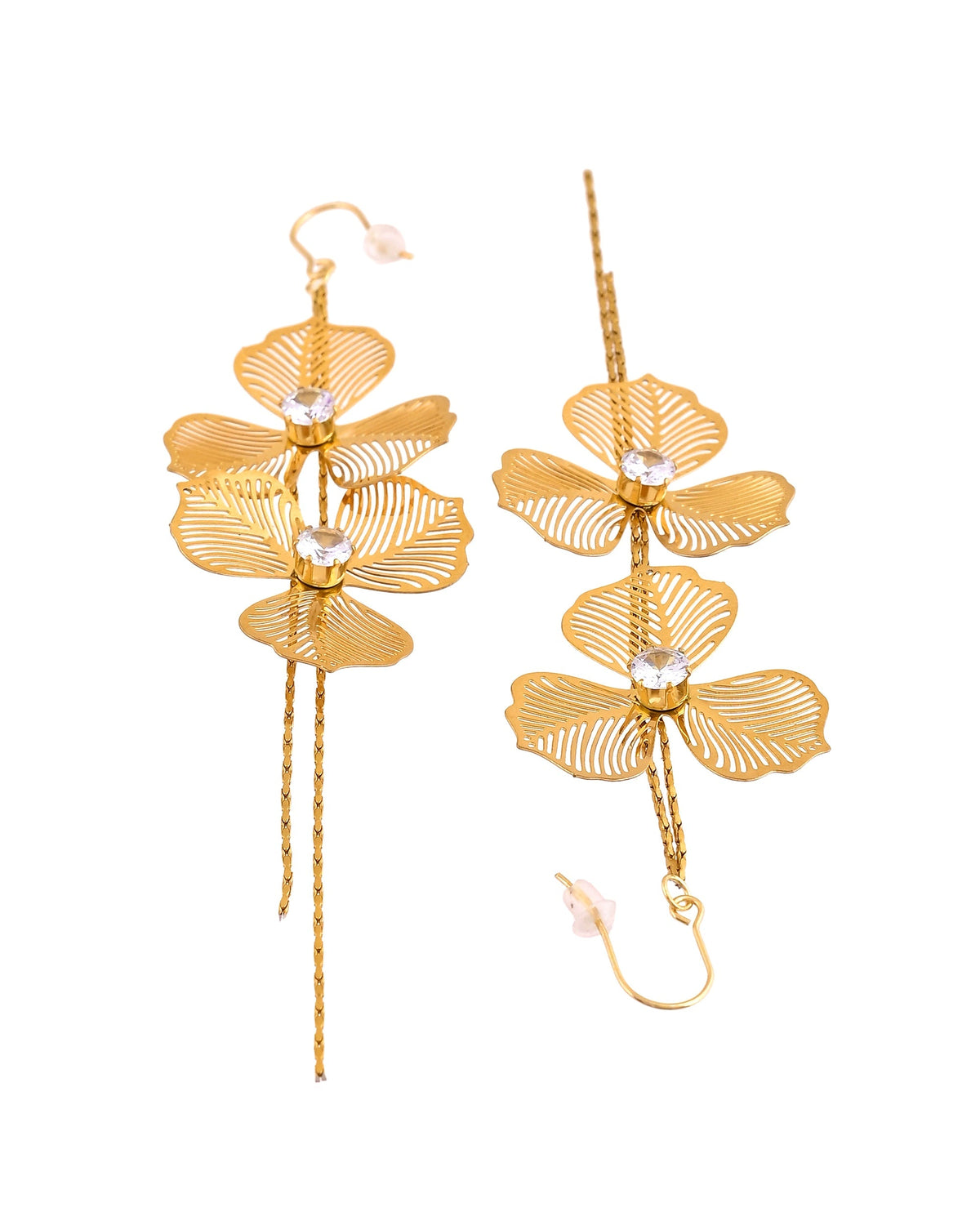 VOJ Gold Toned Floral Design With Tassel Drop Earrings | Grocsy