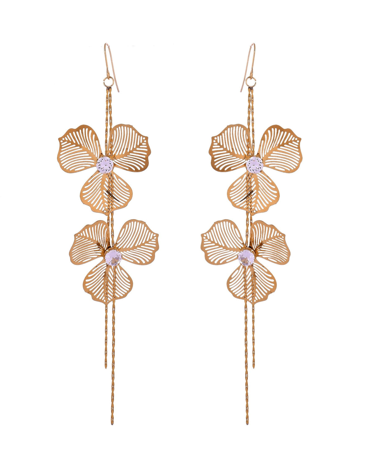 VOJ Gold Toned Floral Design With Tassel Drop Earrings | Grocsy