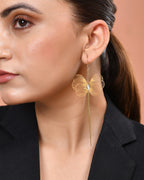 VOJ Gold Toned Single Butterfly Design With Tassel Drop Earrings | Grocsy