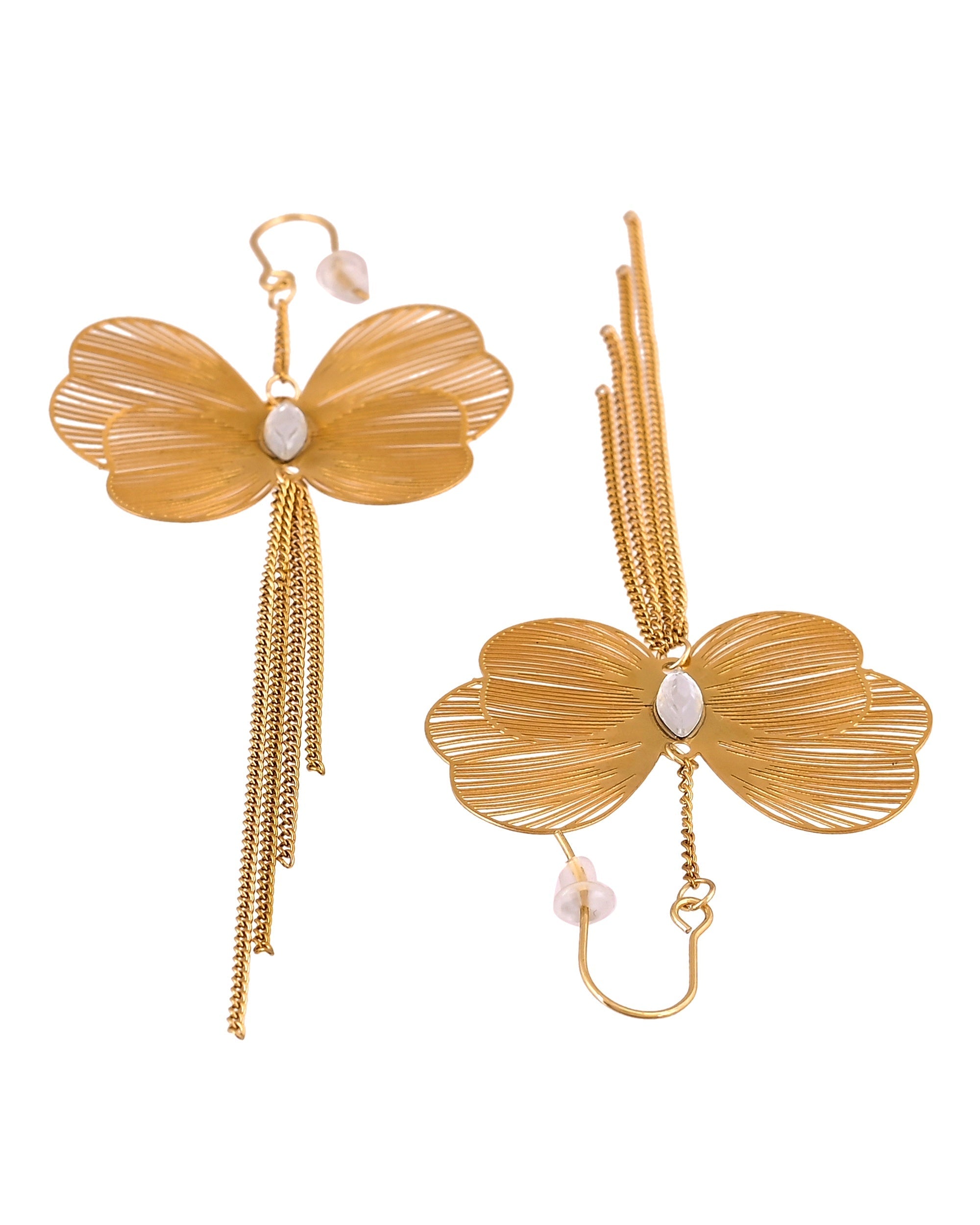 VOJ Gold Toned Single Butterfly Design With Tassel Drop Earrings | Grocsy