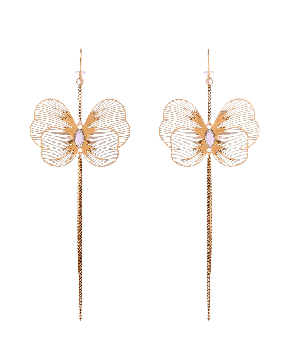 VOJ Gold Toned Single Butterfly Design With Tassel Drop Earrings | Grocsy
