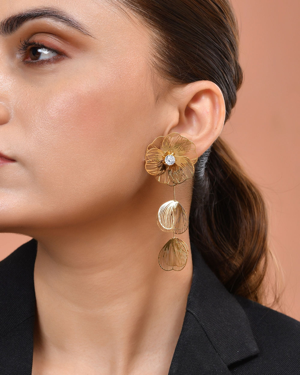 VOJ Gold Toned Floral Designed Studs Earrings | Grocsy