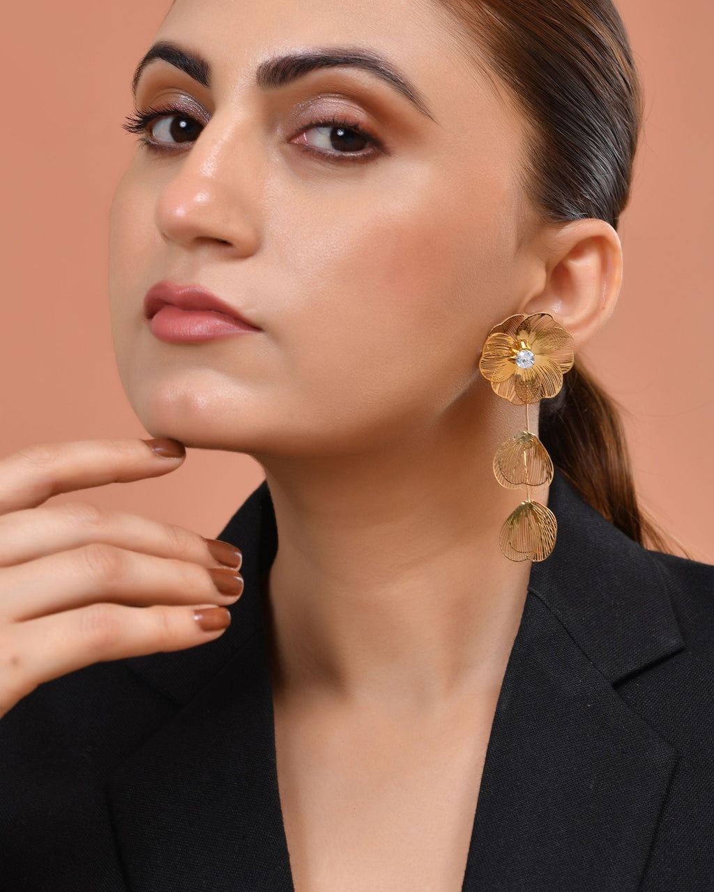 VOJ Gold Toned Floral Designed Studs Earrings | Grocsy