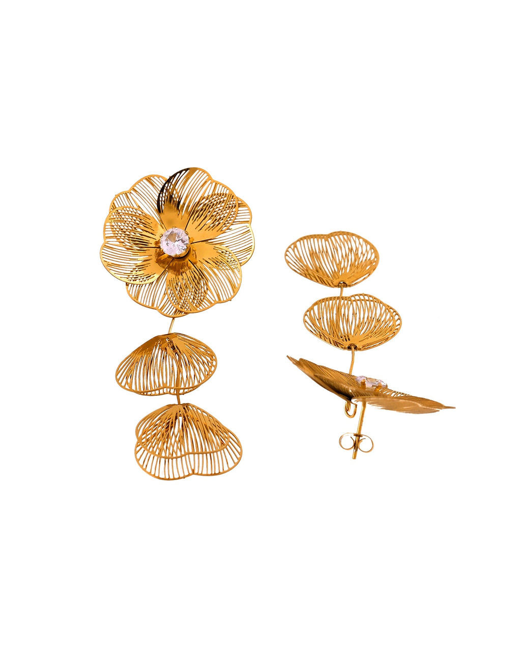 VOJ Gold Toned Floral Designed Studs Earrings | Grocsy