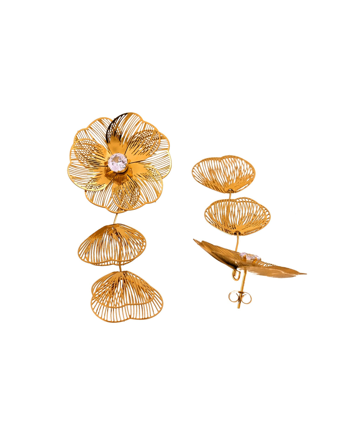 VOJ Gold Toned Floral Designed Studs Earrings | Grocsy